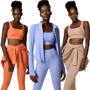 Cross-border Xiaoxing Yoga Suit Female Naked Yoga Suit Three-piece Large Size Sports Fitness Suit