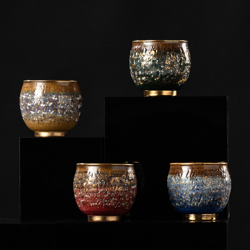 Vaso de leña hecho a mano de estilo japonés transfronterizo Copa maestra estalló crack taza de té no acristalada Retro gris natural taza de vidrio