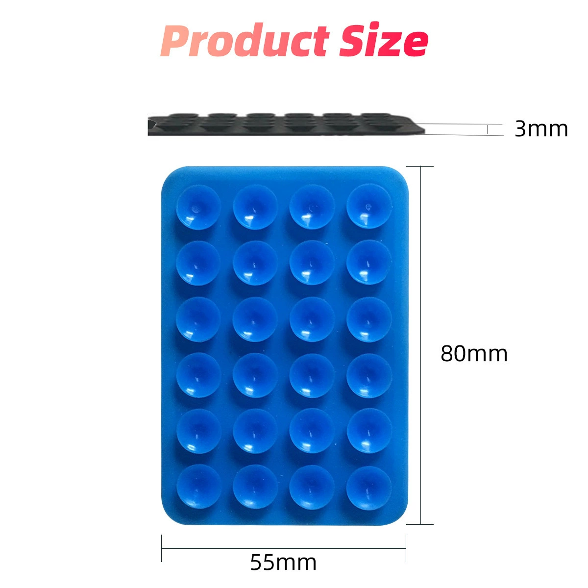 Silicone phone grip pads, square-suction design, assorted colors with clips