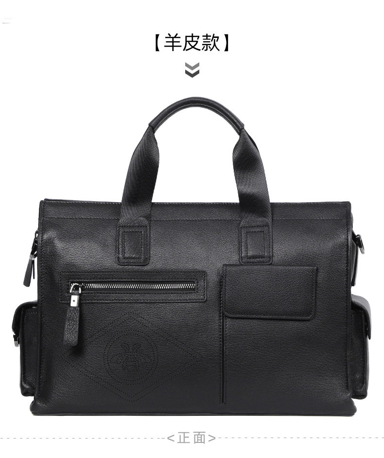 Túi xách tay nam da bò thật dung tích lớn 40×13×29 cm, đựng tài liệu và laptop 15,6 inch — Dây kéo dọc da bò màu đen, Dây kéo ngang da bò màu đen, Da cừu lớp đầu màu đen chi tiết 28