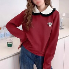甜美可爱淑女风小翻领毛衣2025冬季新款韩版百搭休闲显瘦针织衫女