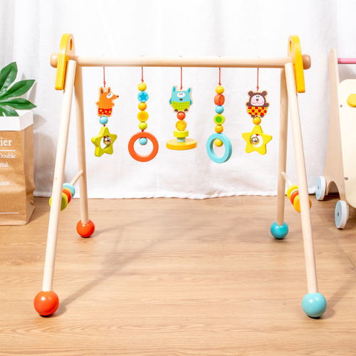Cross-border wooden newborn fitness toy, baby gym ring exercise stand, training hand-grab walking fitness frame for infants