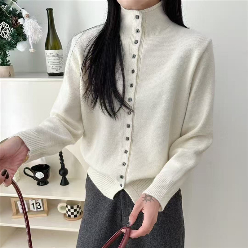 高级感灰色半高领毛衣开衫外套女秋冬2025新款爆款秋装针织衫上衣|undefined