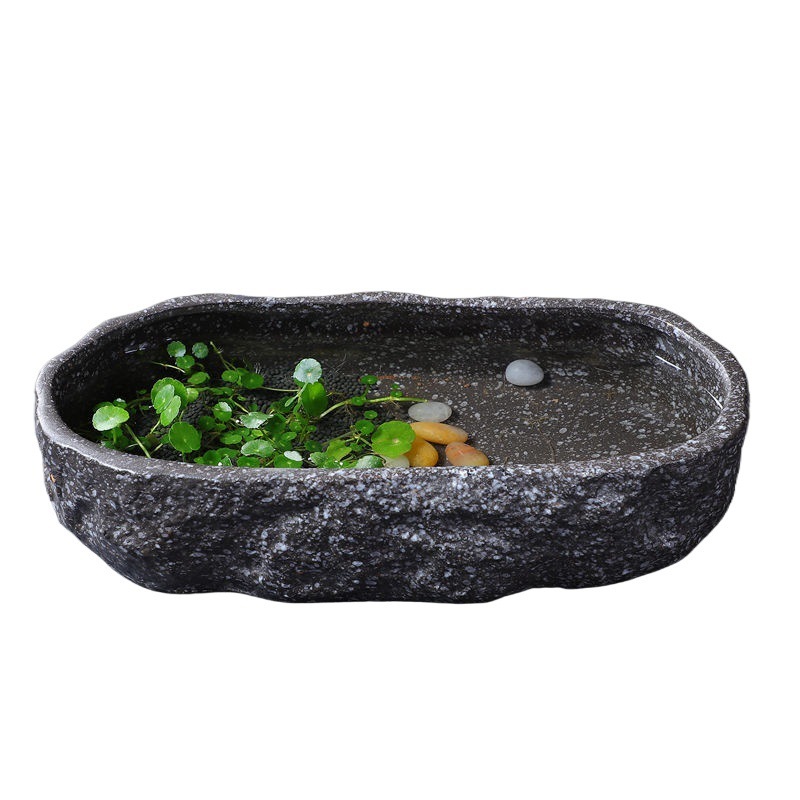 大号长条花盆陶瓷鱼缸古法养鱼缸铜钱草花长方形盆仿石头厂家一件|undefined