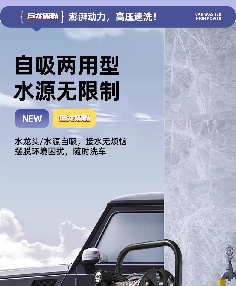 Julong Black Cat High-Pressure Car Washer 220V Household Cleaning Machine High-Power Farm Washing and Car Washing Pump