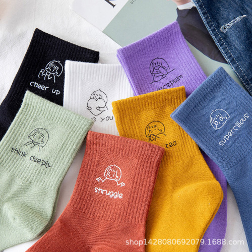 Cartoon cotton socks student sports socks ins versatile stockings spring and autumn Harajuku mid-calf socks tall cute socks