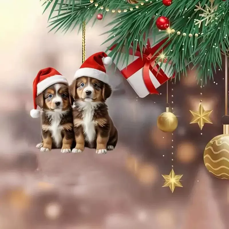 Трансграничные рождественские милые собаки Акрил плоский кулон кулон мини украшения рождественской елки