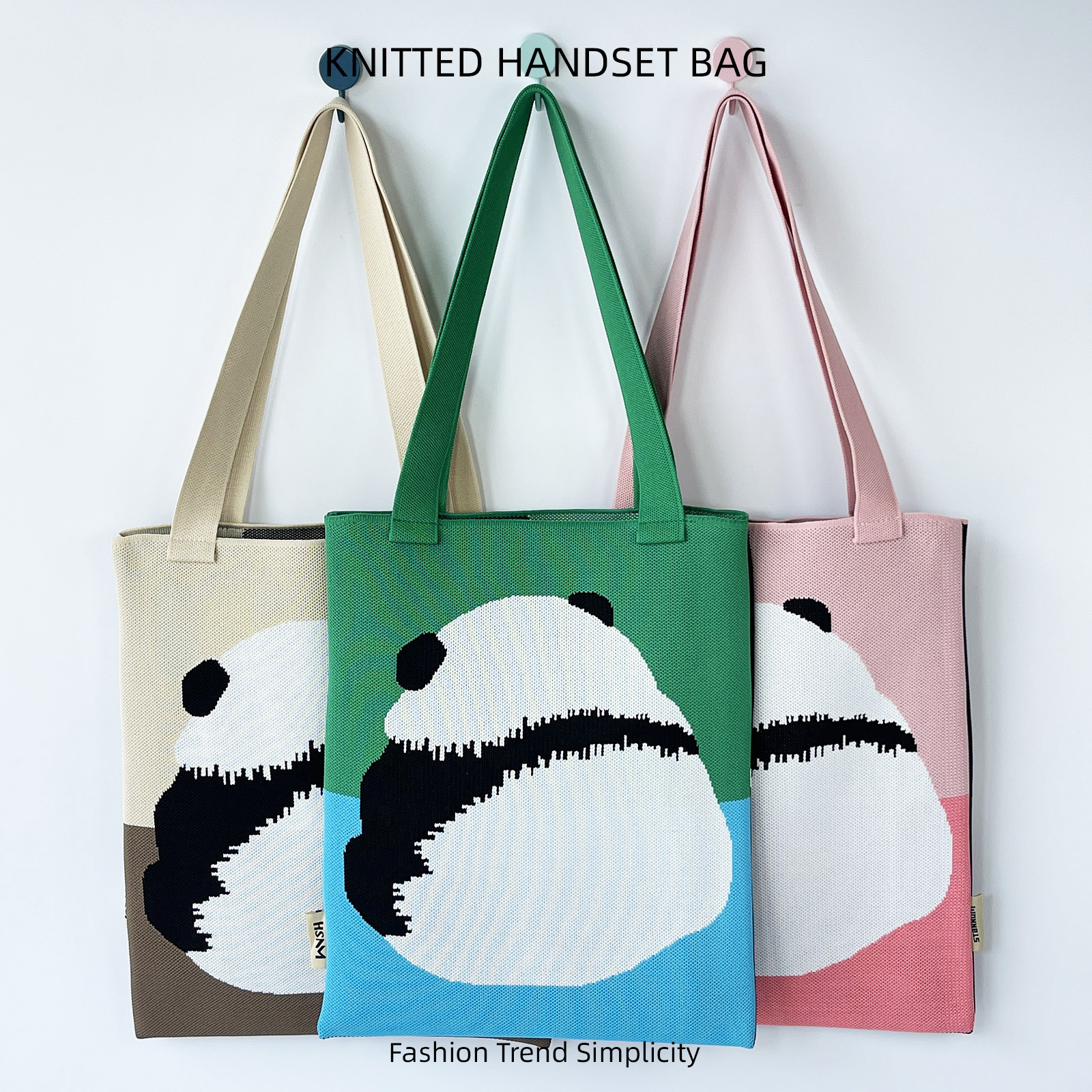 Nueva linda espalda panda bolso de tejido de moda versátil gran capacidad de viaje bolso de hombro de mujer bolso