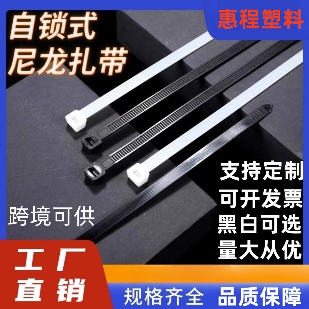厂家现货批发黑白强力塑料自锁式尼龙扎带束线带电线电缆捆绑扎带
