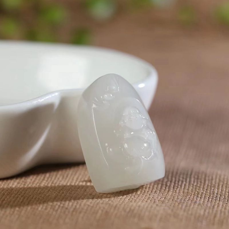 玉器工艺品天然新疆和田玉昆仑玉淡烟紫色玉石笑佛挂件玉佛公吊坠