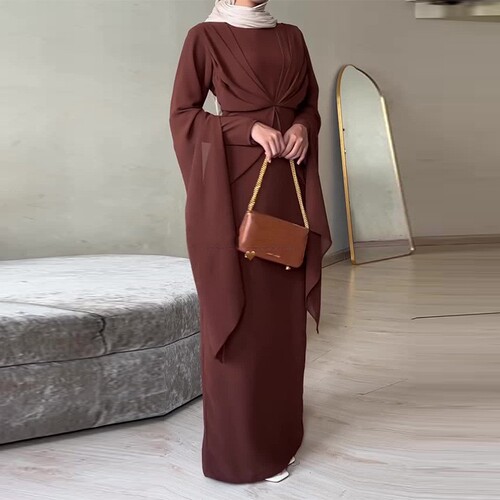 Summer New Women's Fashion: Elegant Solid-Color Flowing Waist-Slimming Dress in European and American Style
