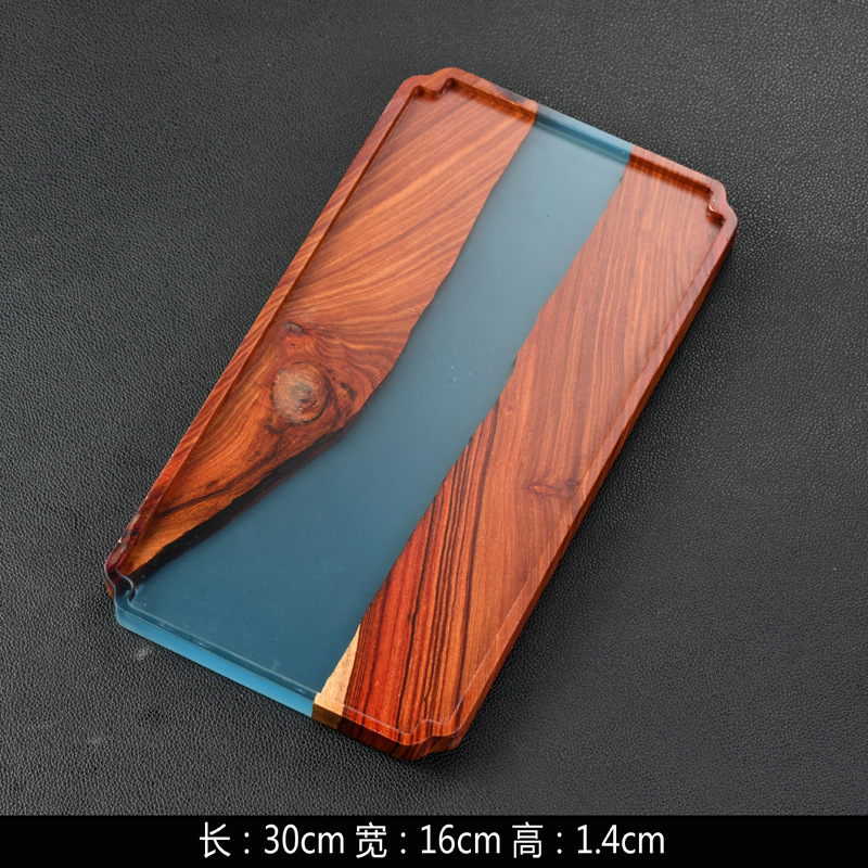 Luz creativa de lujo pequeña hoja sándalo rojo bandeja de té resina epoxi mesa de té vintage bandeja de madera maciza redonda rectangular japonesa burbuja seca