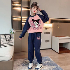 女童韓版2023新款網紅女寶寶時髦套裝兒童洋氣卡通上衣褲子兩件套