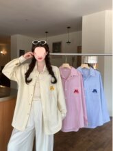 大码法式休闲条纹长袖衬衫女装春季薄款防晒衬衣胖MM宽松显瘦上衣