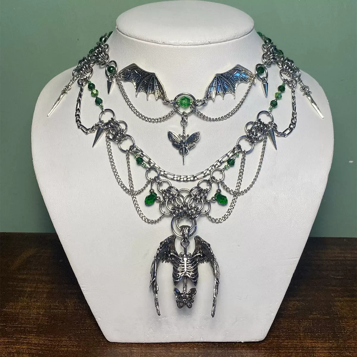 万圣节舞会饰品批发欧美跨境复古暗黑骷髅天使项链女多层叠戴配件