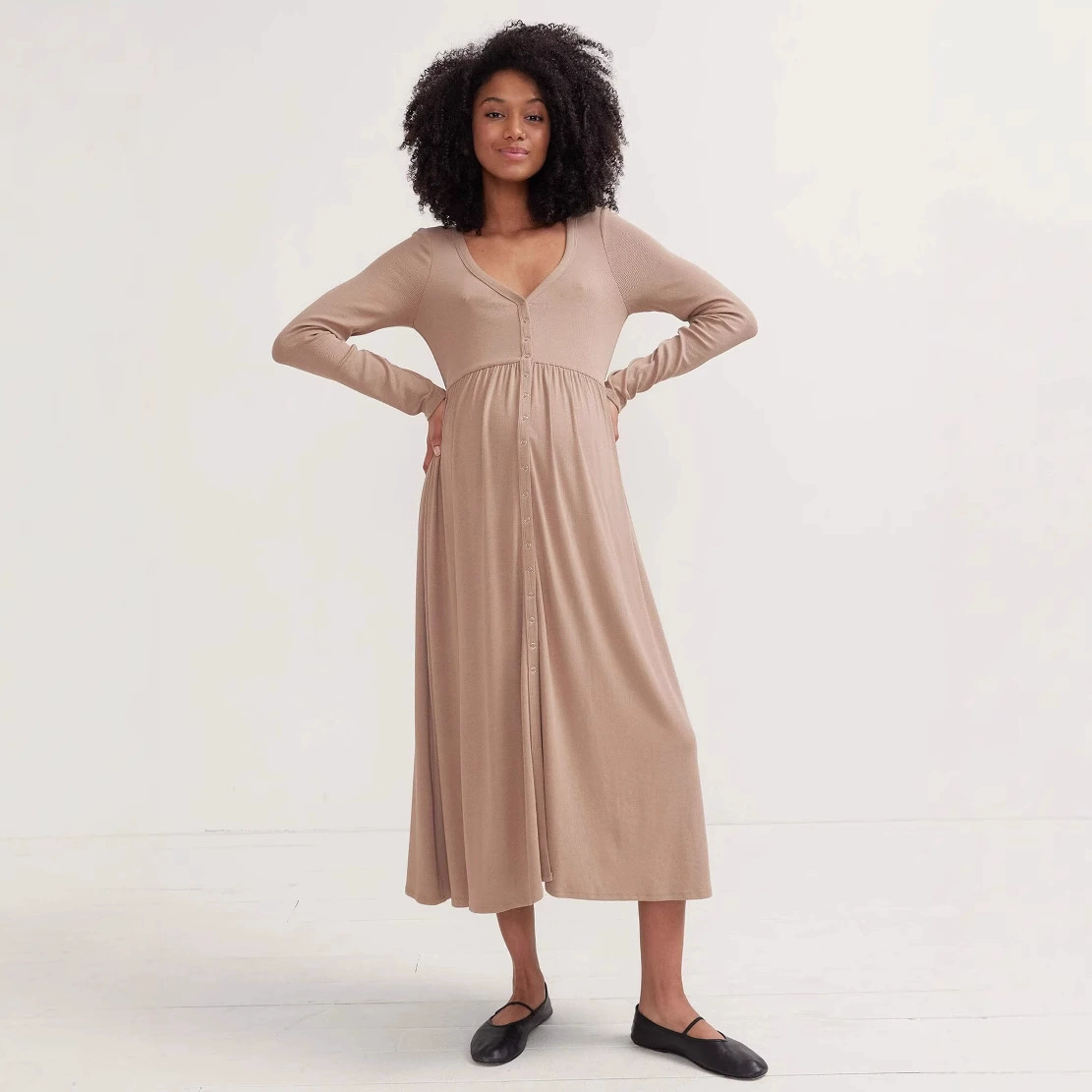 2025 Европейское и американское новое однотонное экспортное платье для беременных, сексуальное платье с v-образным вырезом на талии и длинными рукавами