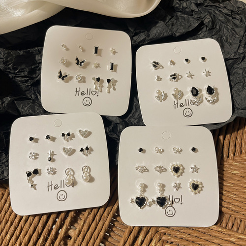 Black love zircon earring set, cold, sweet and cool style, exquisite niche design earrings, new earrings for autumn and winter