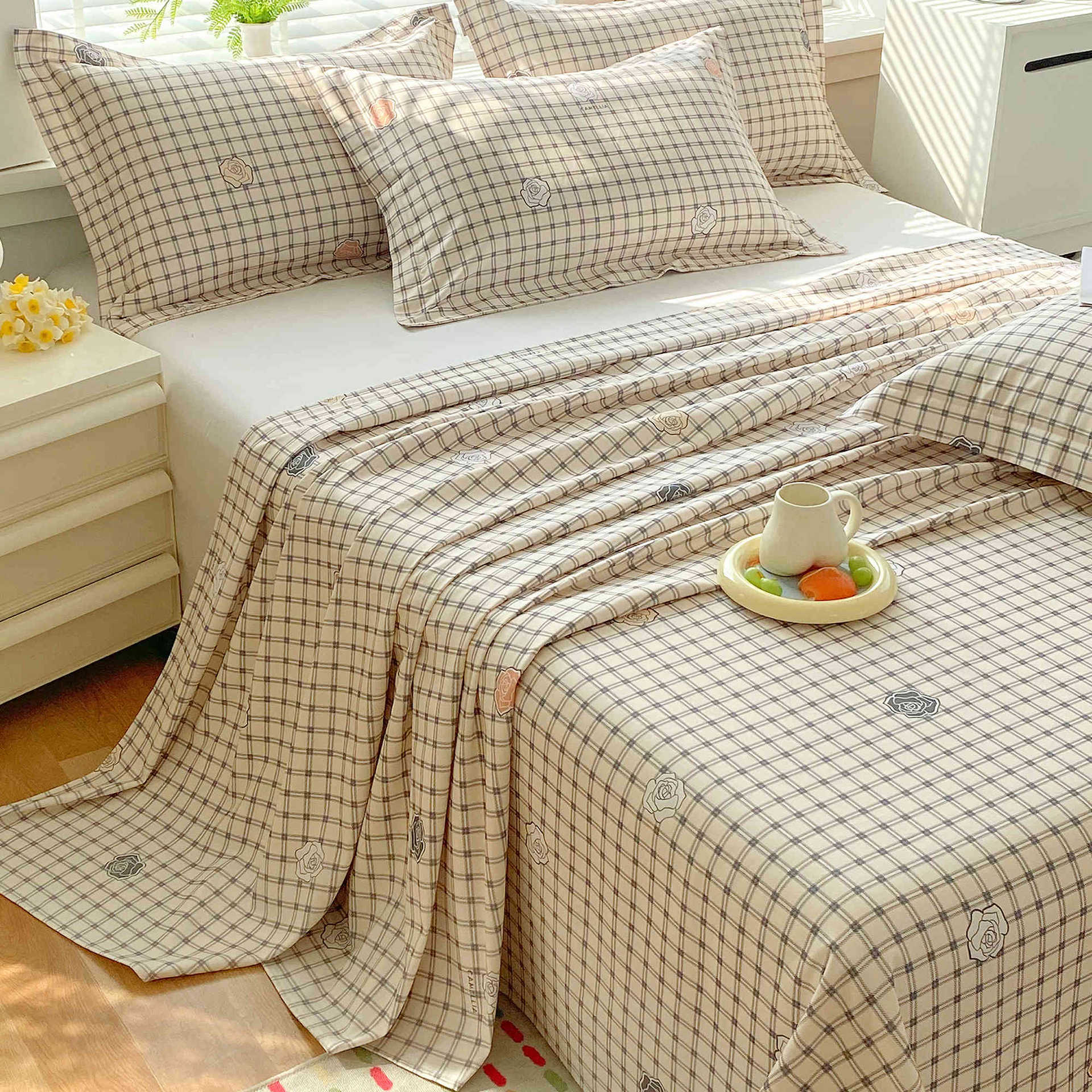 Sábanas de tela gruesa vieja de verano, dormitorio de estudiantes de una sola pieza, funda de cama individual, funda de almohada individual, juego de tres piezas, nuevo estilo 2025