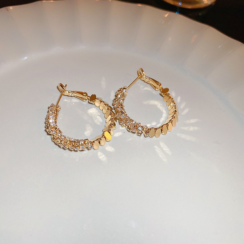 Aguja de plata Pendientes de anillo de elemento transfronterizo europeo y americano Pendientes de nicho de viento frío Pendientes de temperamento de moda Pendientes de lujo ligero y de alta gama