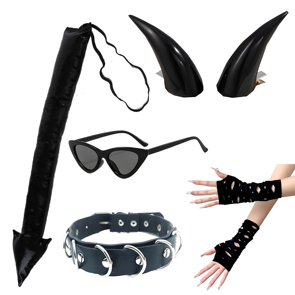 Set de Halloween para el Festival de los Fantasmas, diadema con cuernos de diablo, tridente, accesorios, alas de diablo, cola de diablo