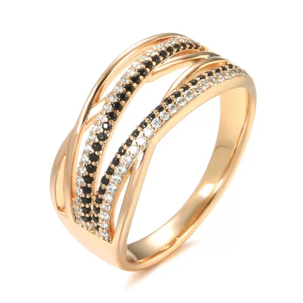 European and American 585 Rose Gold Zircon Ring, Personalized Simple Asymmetrical Cross Zircon Ring, Cross-Border Jewelry Wholesale