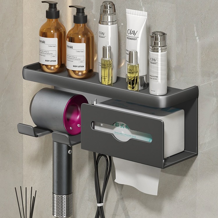 Hair Dryer Rack Leifen Punch-free Bathroom Storage Hair Dryer Hanger Hair Dryer Holder Bathroom Shelf