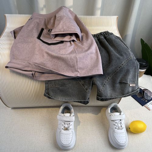 Children's Summer Suit 2025 New Stylish Short-Sleeve Work Pants Two-Piece Set Baby Summer Clothing Thin Clothes