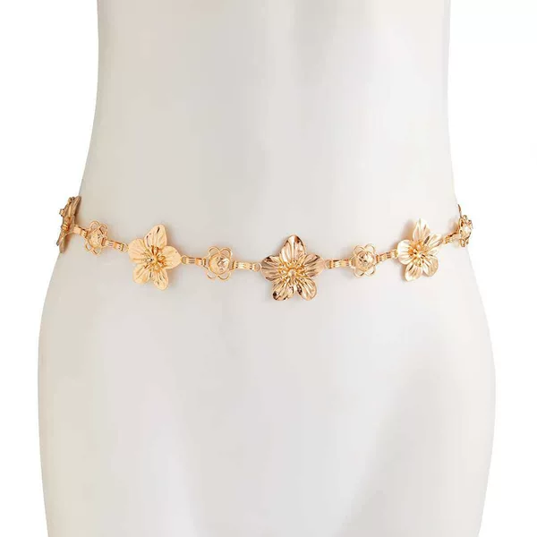 European and American Cross-Border Waist Chain High-End Alloy Body Chain Simulated Flower Hollow Splicing Fashion Waist Chain Factory Direct Sale