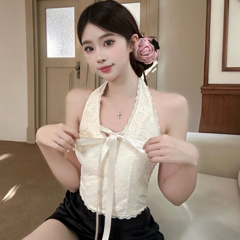 2042# New Bow V-Neck Lace Camisole Women's Summer Sweet Spice Girl Sexy Neck Top 2042# New Bow V-Neck Lace Camisole Women's Summer Sweet Spice Girl Sexy Neck Top