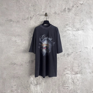 Correct Version of High-Quality B Brand 25Ss New Direct-Print Logo Printed Washed and Worn Distressed Short-Sleeved T-Shirt