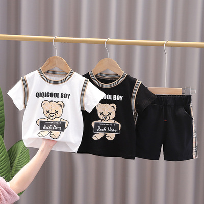 Children's clothing children suit men and women Children Solid doll Mosaic printing T-shirt shorts ventilation summer Two piece set