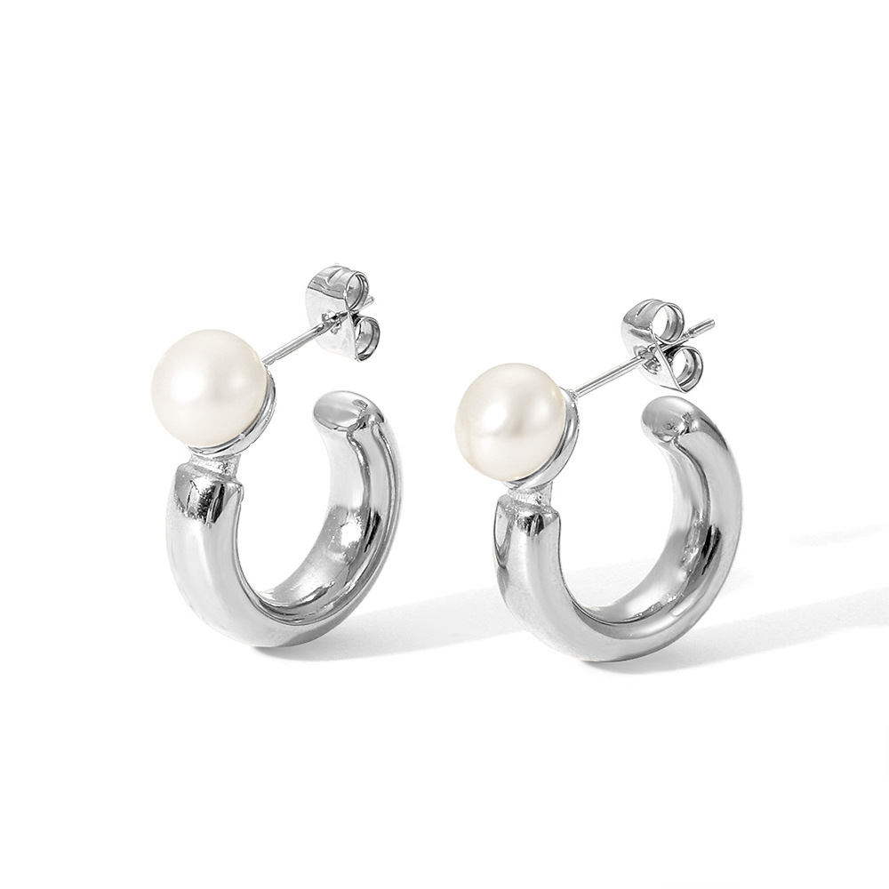 Daily Occasion 1 Pair IG Style Geometric Mixed Metal Plating 304 Stainless Steel Artificial Pearls Ear Studs