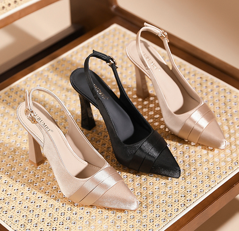 Sandal cao gót nữ mũi nhọn hở gót, gót nhọn 10 cm, đế trong có độn cao — Champagne-10cm chi tiết 10