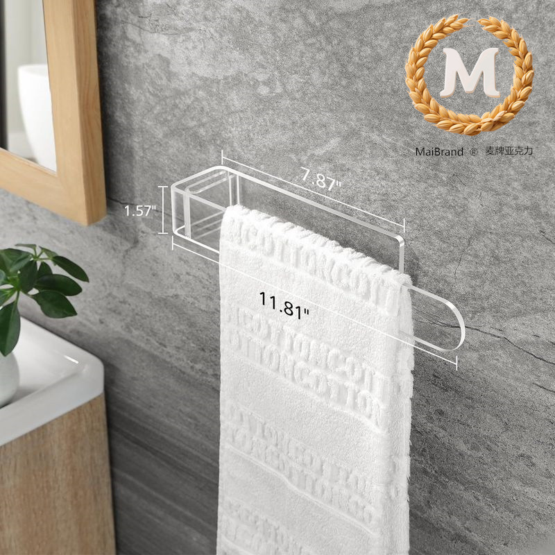 Transparent Towel Rack for Bathroom, Adhesive Towel Bar for Kitchen Wall, Acrylic Drill-Free Wall-Mounted