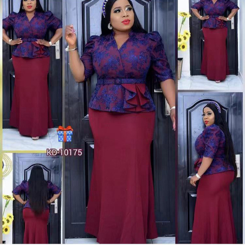 2025 Cross-border New Women's Clothing African plus size Mother Dress Christmas Printed Fishtail Dress Seven-sleeve Length Dress 2025 Cross-border New Women's Clothing African plus size Mother Dress Christmas Printed Fishtail Dress Seven-sleeve Length Dress