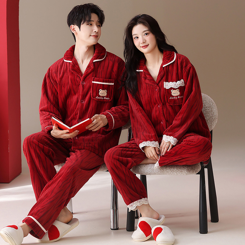 Coral vello pareja pijama de invierno para mujeres 2025 nuevo vello con cremallera gruesa se puede usar ropa de franela masculina