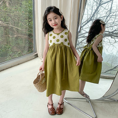女小童圓點連衣裙夏季2024新款女寶寶蝴蝶結背心裙小女孩公主裙子