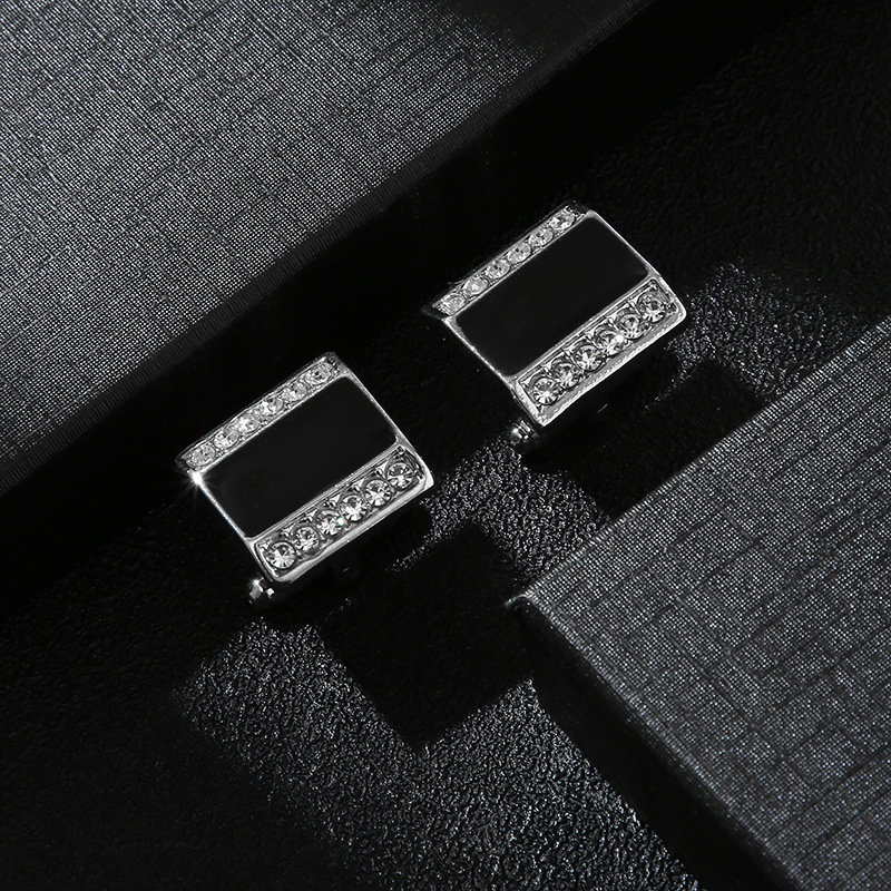 Nuovi gemelli rettangolari in cristallo di diamante Gemelli per camicia alla moda con diamanti neri_voghion.com
