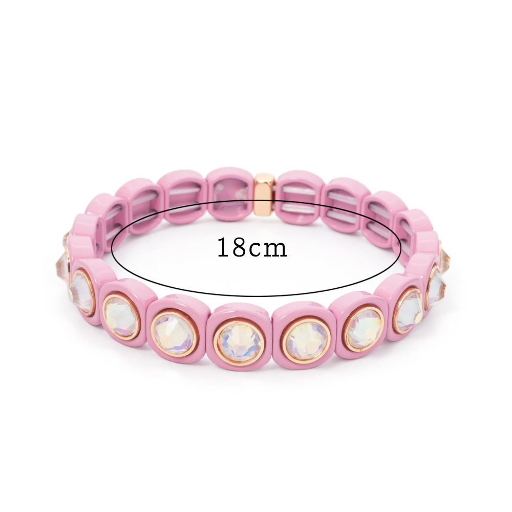 Women, Couple, Adults Gender IG Style Round Alloy Enamel Rhinestones Inlay Couple Bracelets