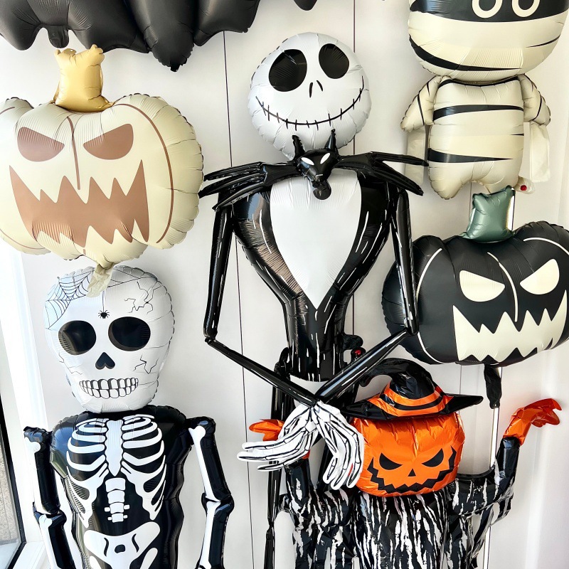 Atmósfera transfronteriza Halloween gigantesco de pie base de globo calabaza esqueleto demonio centro comercial bar café diseño