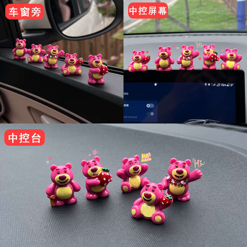 Strawberry Bear Auto Número de estacionamiento temporal Modelo femenino lindo Coche móvil Tarjeta de teléfono Decoración del coche Decoración del coche