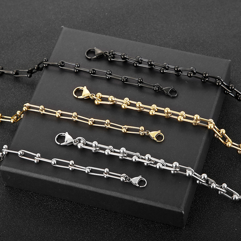 16g Weight PVD Coated Gold Plating Process 18K Real Gold Plated Plating Material Bracelets Classification 304 Stainless Steel Chain Material Daily Occasion 304 Stainless Steel Material U Shape Pattern Unisex Gender Fashion Style Waterproof Non Tarnish, Plating Craft Fashion U Shape Titanium Steel Bracelets Plating Stainless Steel Bracelets 7