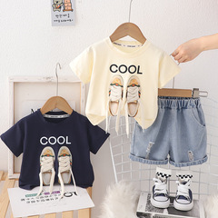 Small children's summer short-sleeved fashionable children's clothing 2024 new style boys' summer suit handsome baby clothes