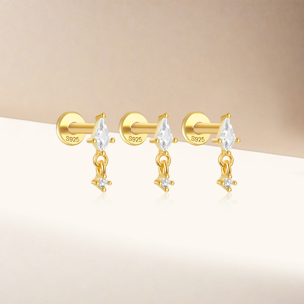 Unisex Gender 3 Pieces Set 925 Sterling Silver Zircon Geometric Ear Studs