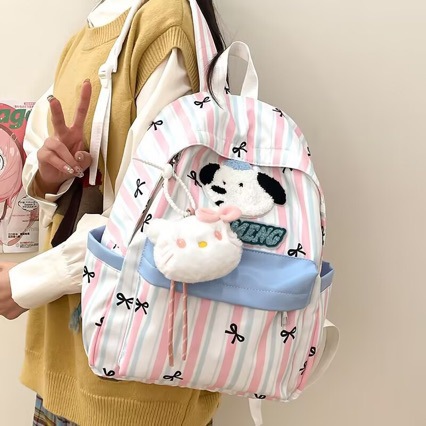 Limpieza banda de dibujos animados mochila de perros pequeños estudiantes frescos versátiles mochila de gran capacidad arco mochila de chicas