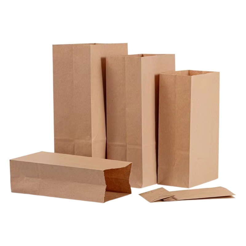 Bolsa de fondo cuadrado de papel kraft en stock logotipo imprimible a prueba de aceite película hamburguesa leche té desechable para llevar bolsa de papel de embalaje