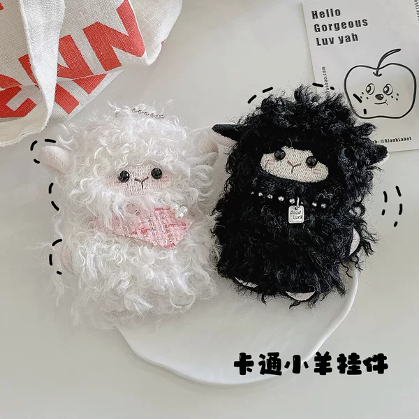 New Cute Woolen Plush Toy Pendant Original Cartoon Black and White Couple Little Sheep Girl Bag Trendy Toy Accessory