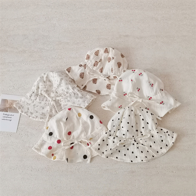 Chapéu de sol para bebé em gaze de algodão com estampado urso_voghion.com