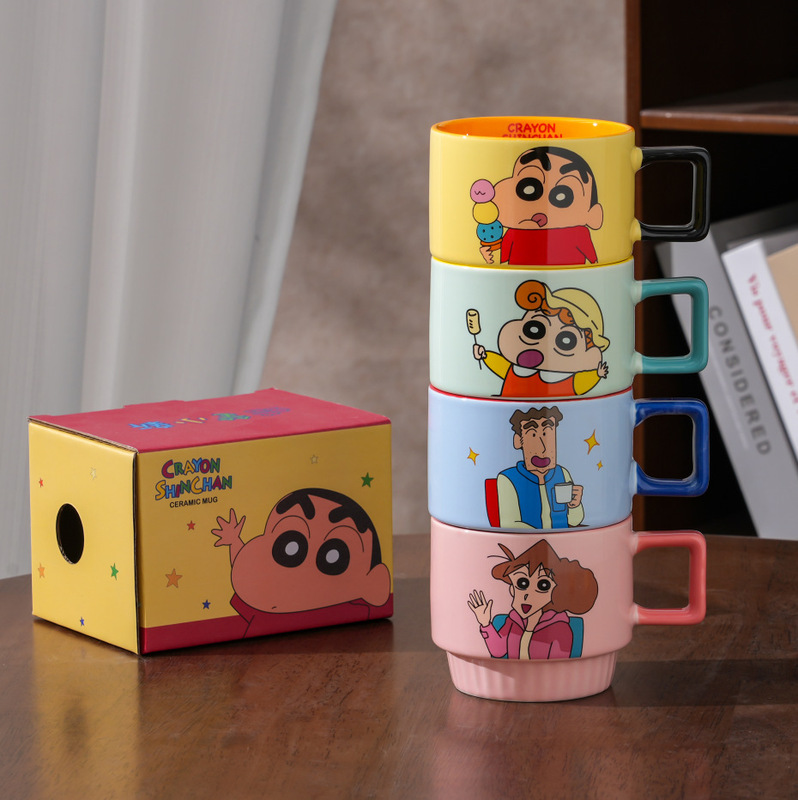 Authentic Crayon Shin-Chan Ceramic Mug Couple Cartoon Drinking Cup High-Quality Children's Milk Cup Gift