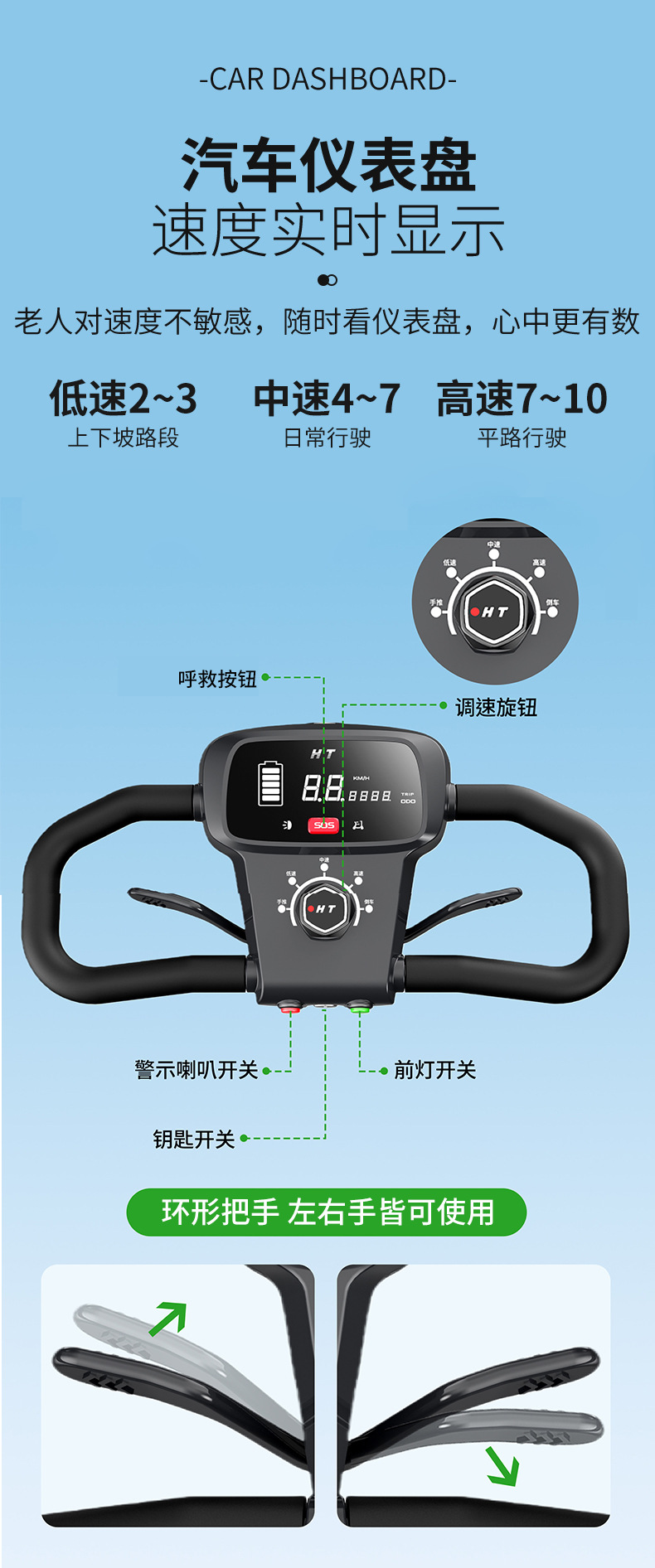 Elderly Mobility Scooter, Four-Wheel Electric Vehicle, Foldable, Long-Range, Power-Assisted Mobility Scooter for the Elderly